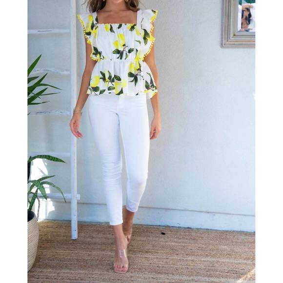 BTFL-LIFE Tops - NEW BTFL-LIFE poplin ruffle top in lemon zest